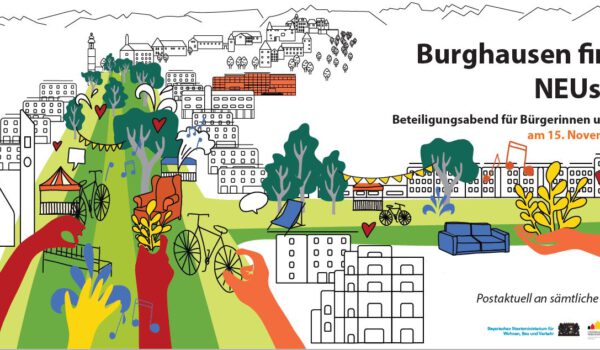PM 146 Postkarte Burghausen findet NEUstadt Bürgerbeteiligung Vorderseite - NEU