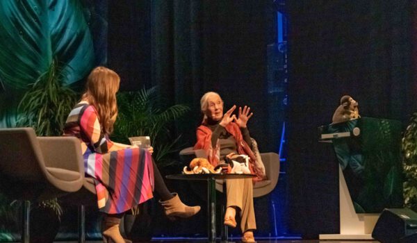 Sorgte für tosenden Beifall: Jane Goodall im Stadtsaal Burghausen mit ihrem Programm „Reason for hope“ Fotocredit: Stadt Burghausen/ebh